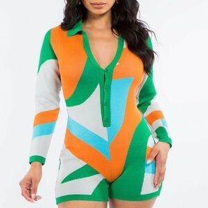 Colorful Geometric Knit Romper